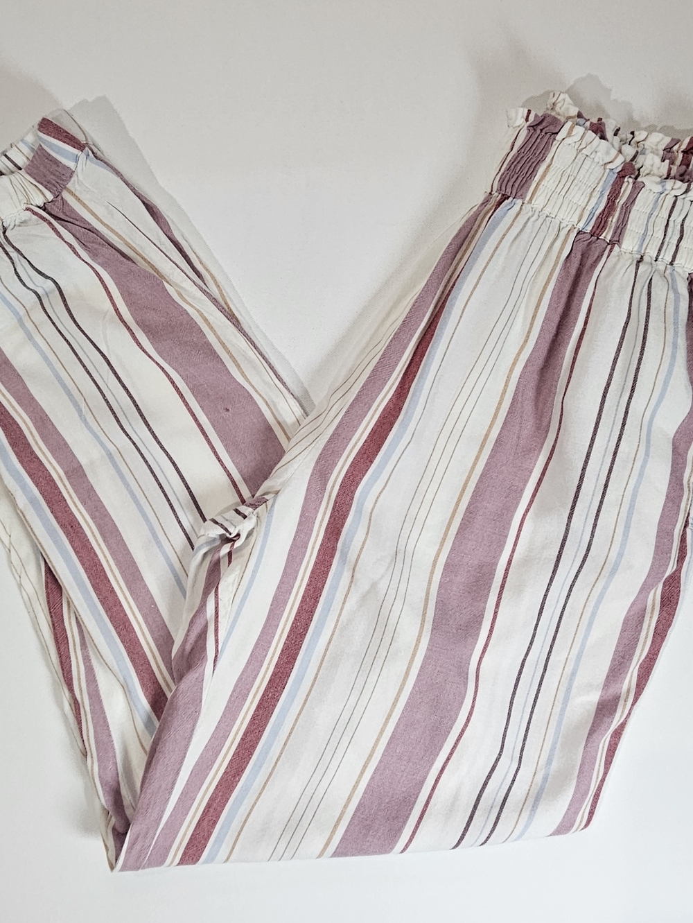 American Eagle High Rise Joggers Womens Small White Mauve Stripe Loungewear Pant